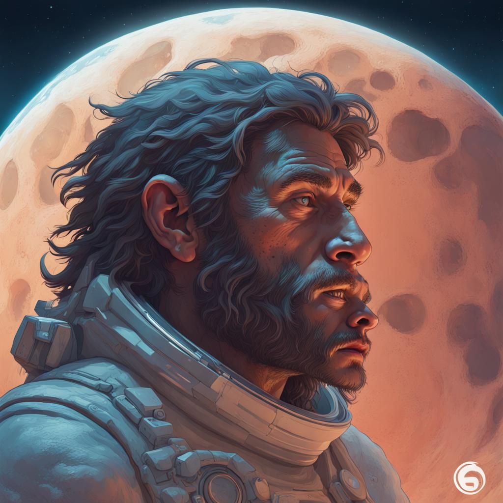 Cavemen on the Moon: Hyperdetailed 8k Portrait
