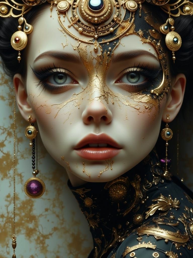 Surreal Split-Face Flapper in Art Deco Style