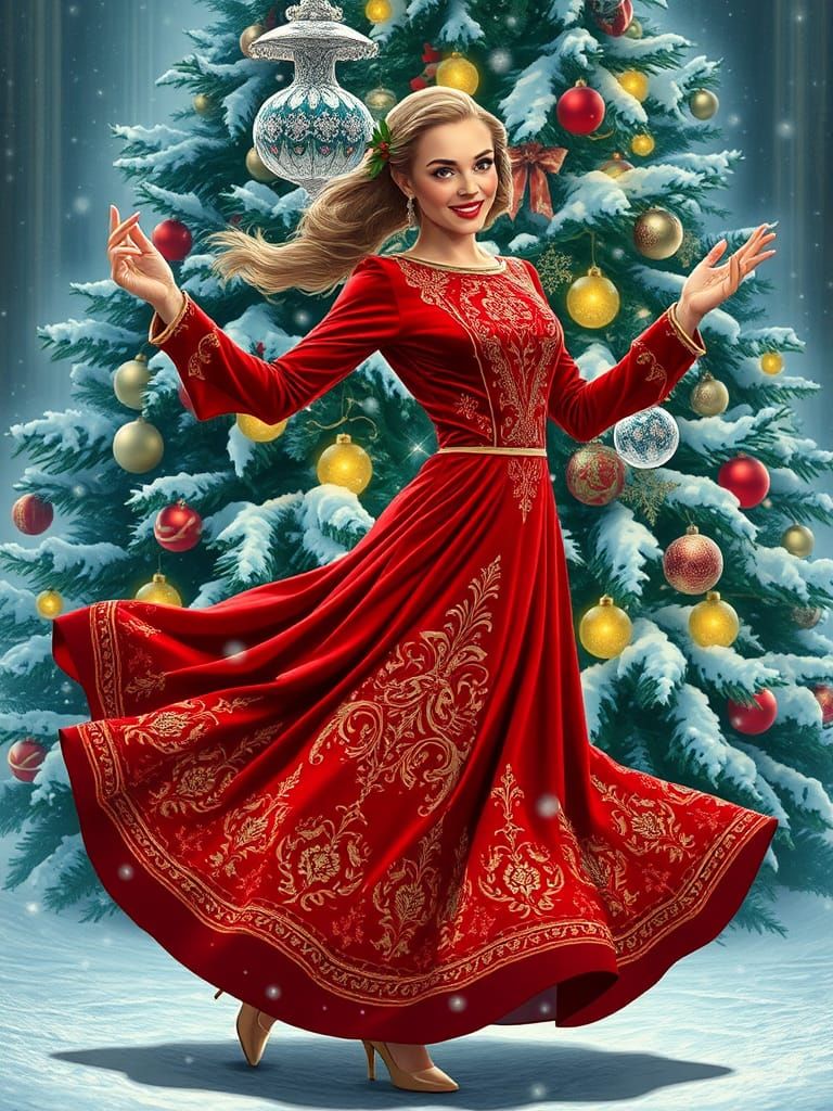 Festive Snow Maiden Pin-Up in Vargas Style