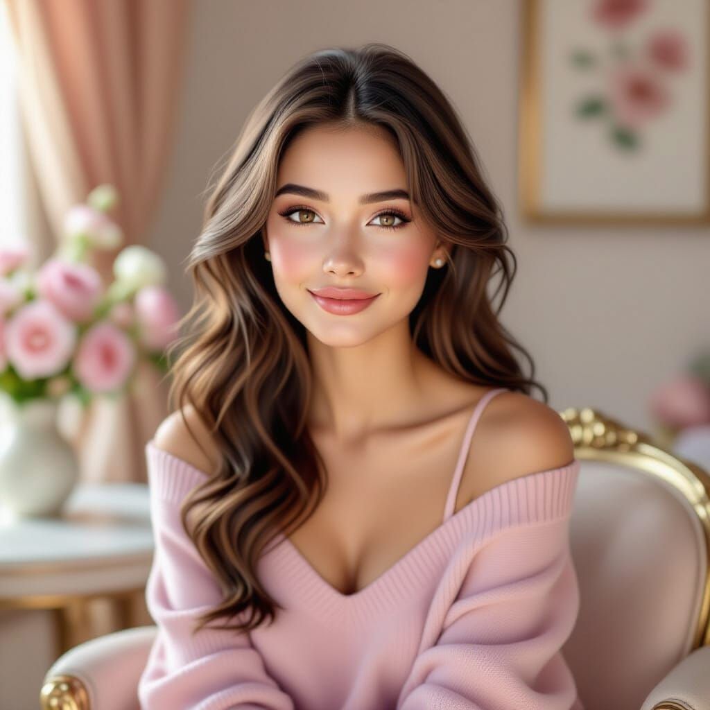 Sophisticated Woman in Golden 3D Digital World Portrait