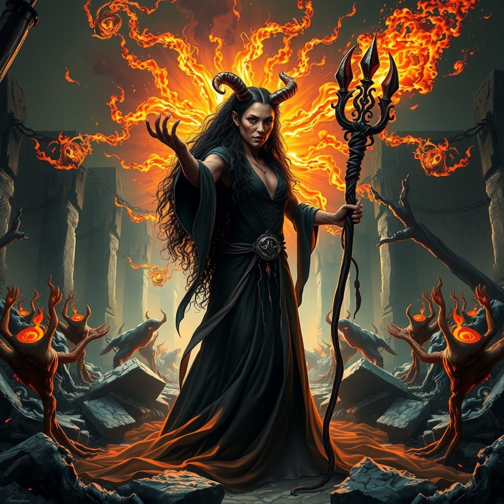 Dark Sorceress Summons Souls in Dark Fantasy Style