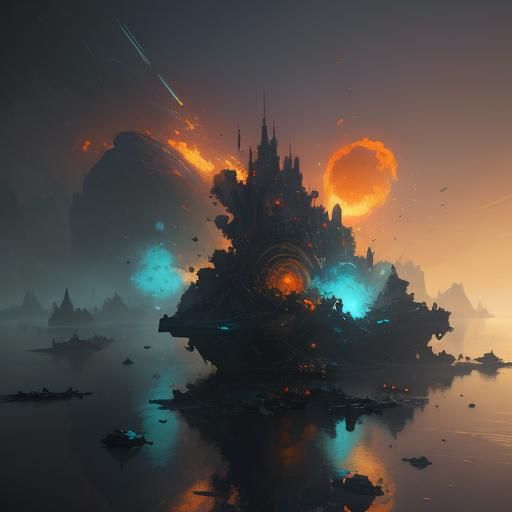 Explosions in Hyperdetailed Triadic Color Splash Art