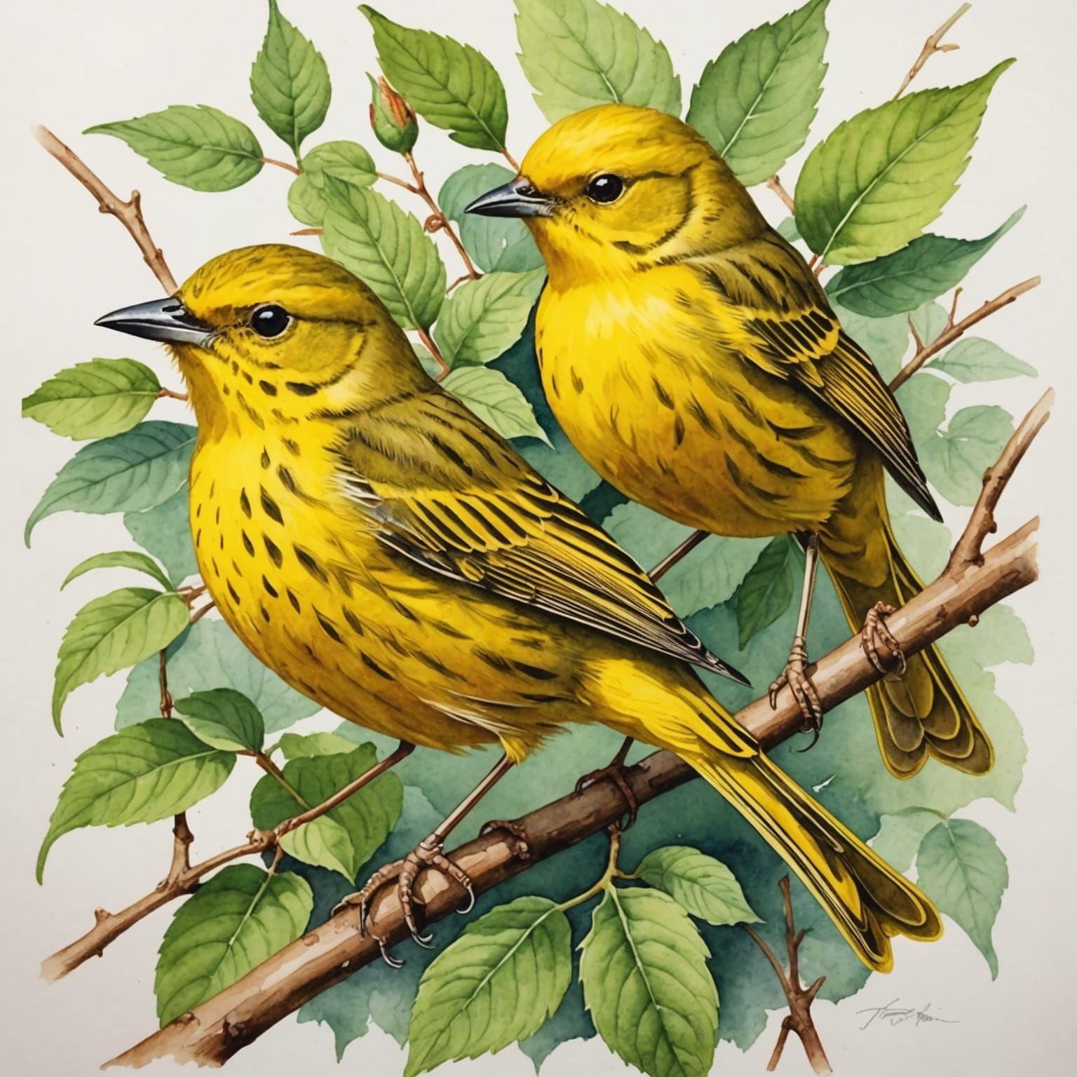 Watercolor Yellow Warbler: Detailed Colorful Bird