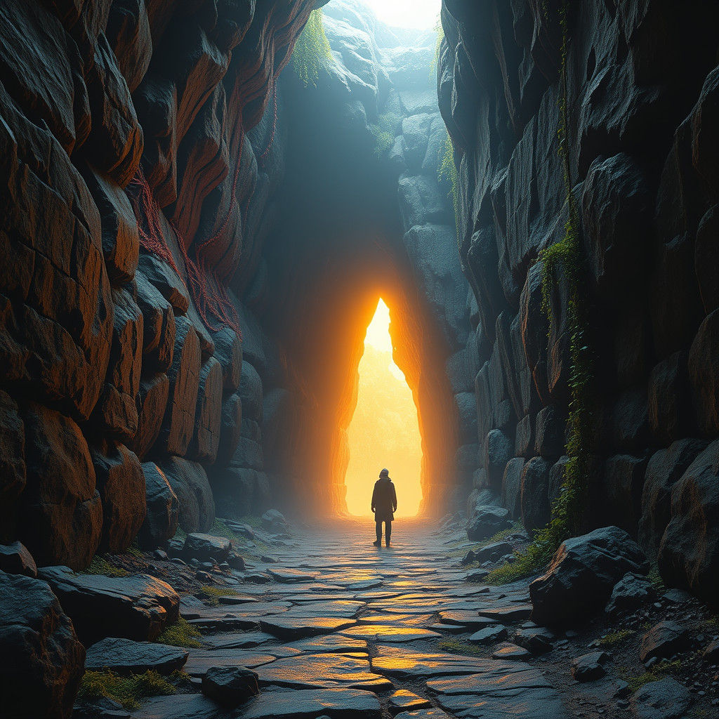 Ethereal Glow Illuminates Ancient Tunnel Entrance