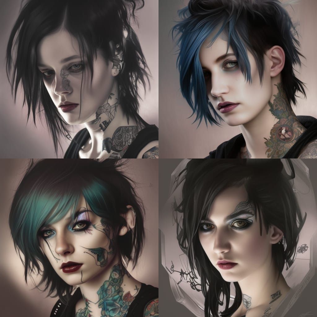 Emo Punk Tattoo Artist Portrait, Detailed Concept Art