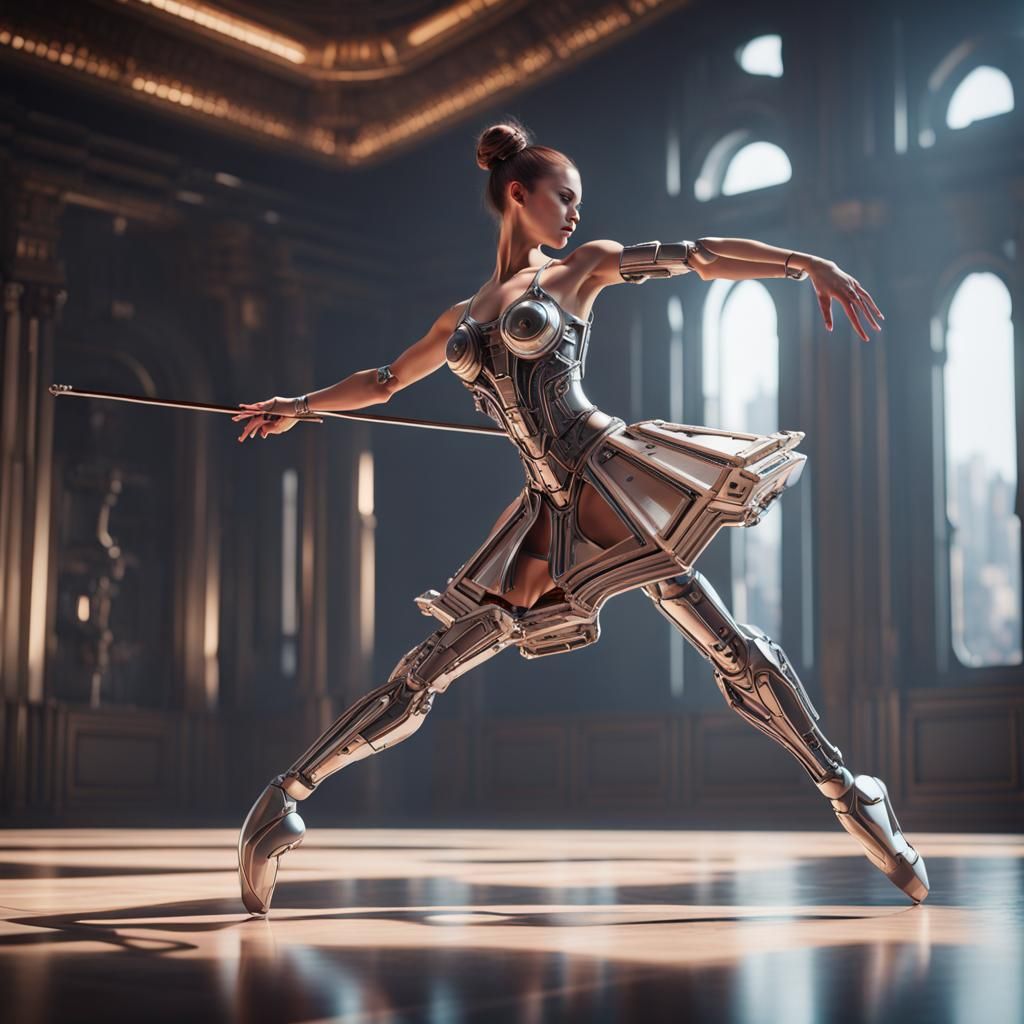 Futuristic Ballerina Dancing with Violin: Sci-Fi Art