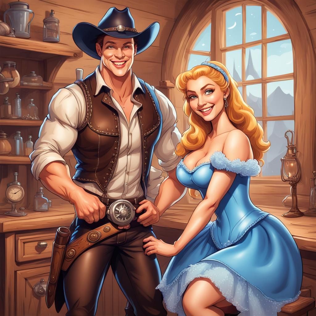 Cowboy and Witch with Glass Slipper