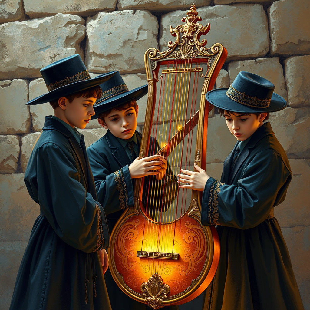 Hasidic Boys Play Lyre in Jerusalem: Fantasy Concept Art