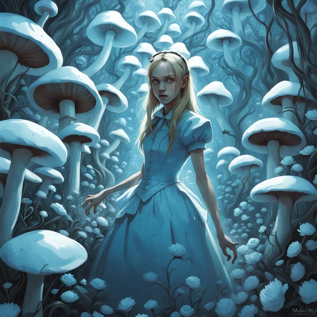 Alice in Wonderland in Bioluminescent Mushroom Maze