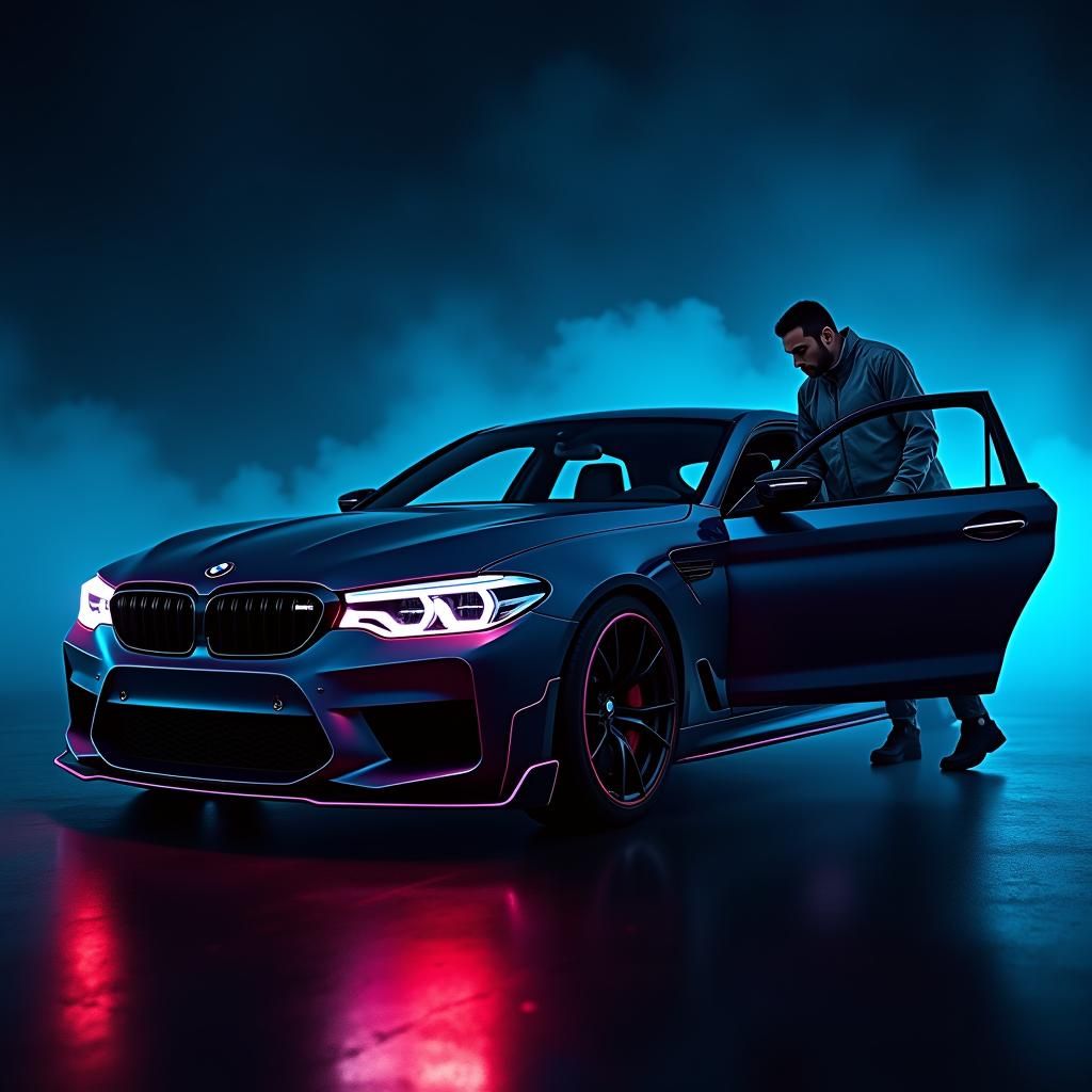 Neon BMW M5: Retrofuturistic Concept Art