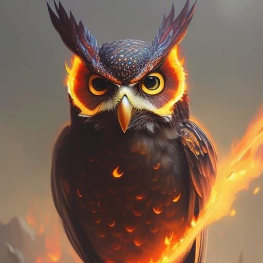 Adorable Fire Owl Portrait in Digital Art Style