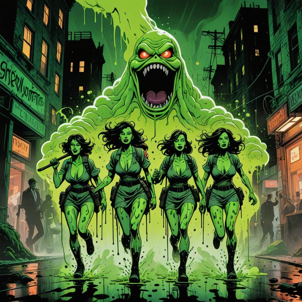 Gonzo Ghostbusters Bikini Girls in a Haunted Cityscape