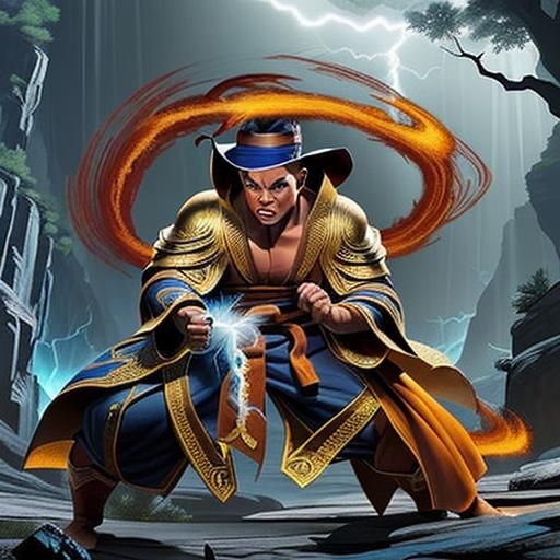 Lightning God in Fighter Pose, Inspired by Fan Kuan