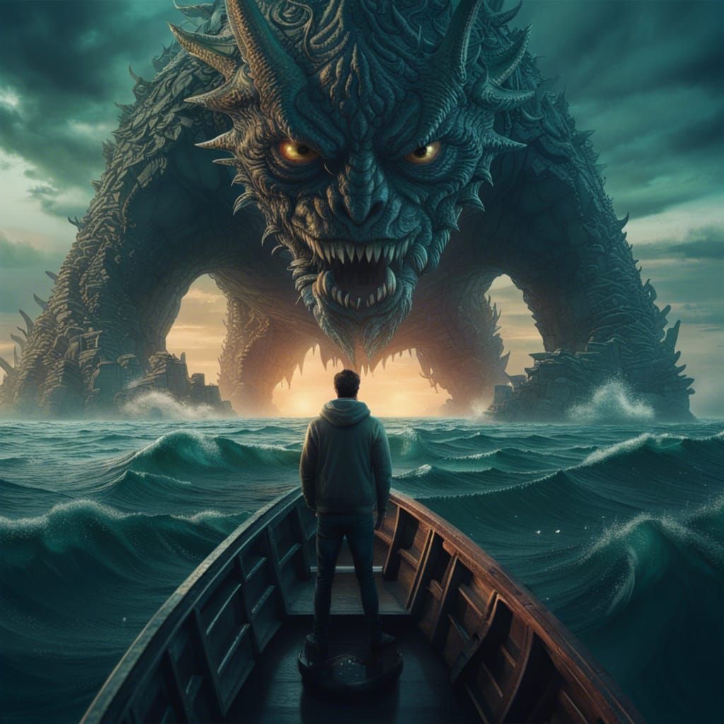 Epic Kaiju Monster in Ocean Digital Painting