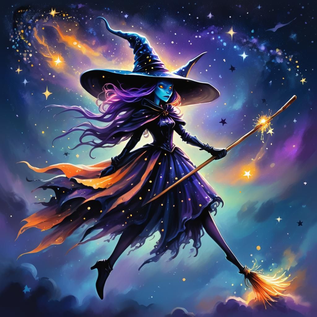 Alien Queen as Witch in Pointillist Dark Fantasy Art