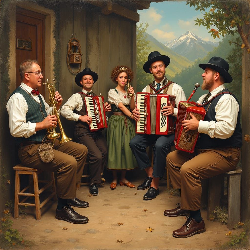 Austrian Folk Band in Rustic Alpine Setting