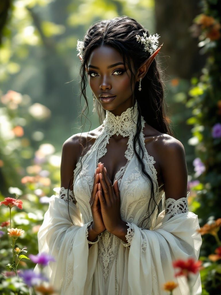 Elven Goddess in Whimsical White Gown