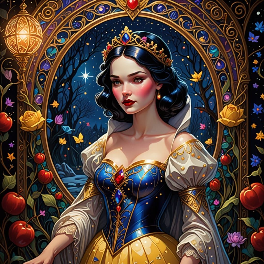 Enchanted Snow White in Dreamlike Art Nouveau