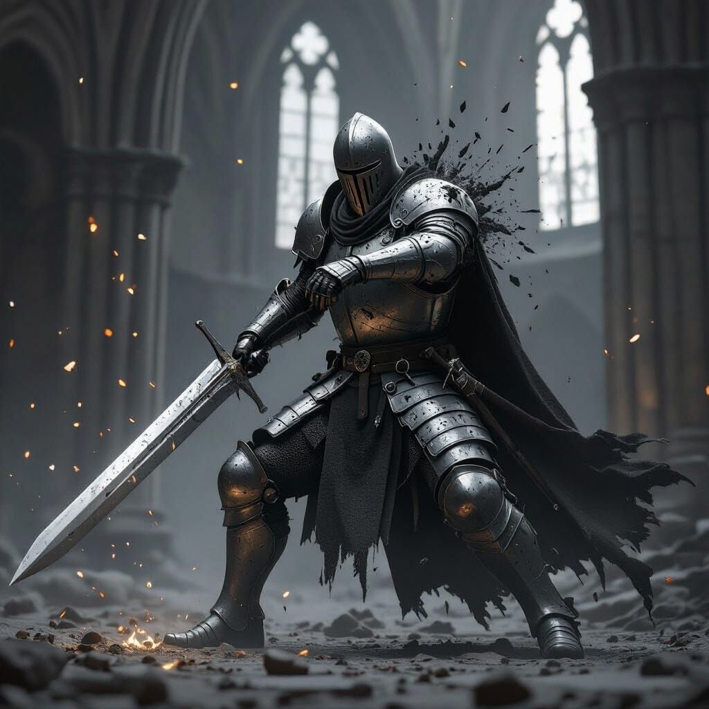 Templar Knight in Gothic Combat: 3D Monochrome Art
