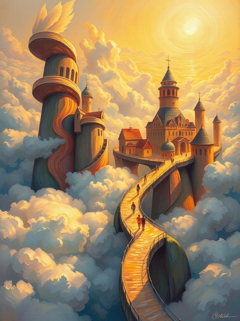 Dreamlike Village in Vibrant Neo-Impressionist Style