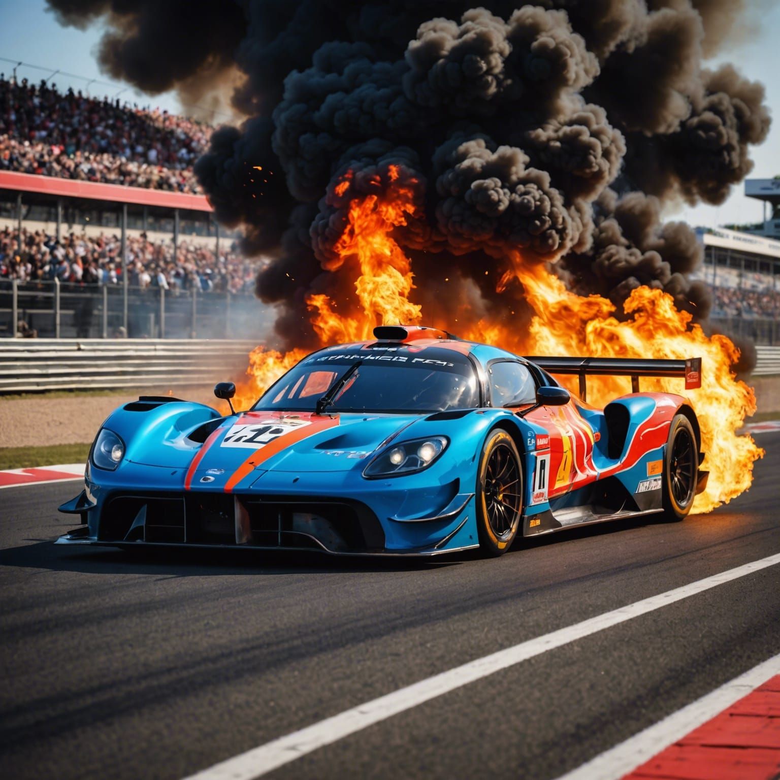 Fiery Racing Car Inferno on the Track