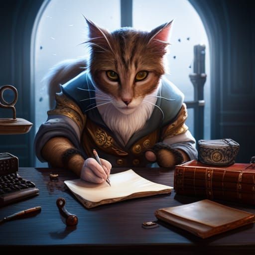 Spotted Cat Writes a Letter: Fantasy Concept Art