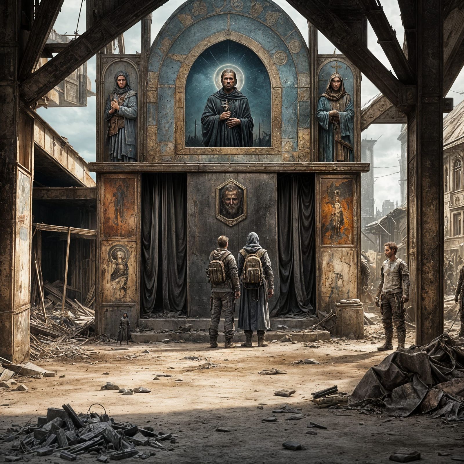 Post-Apocalyptic Group Before Icon: Detailed Matte Painting