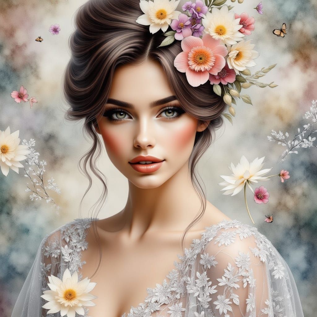Pastel Beauty with Flowers in Her Hair