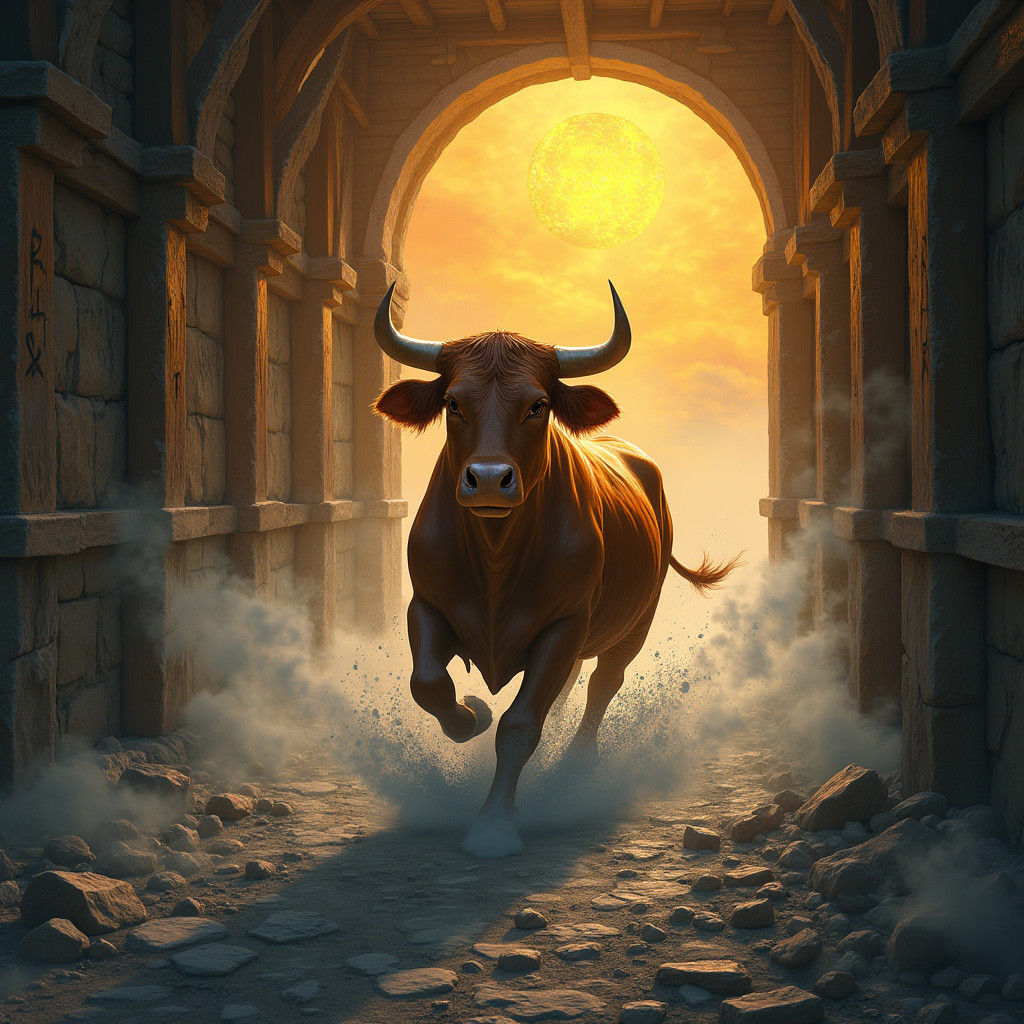 Majestic Calf Runs in Mystical Stall with Rising Ashes