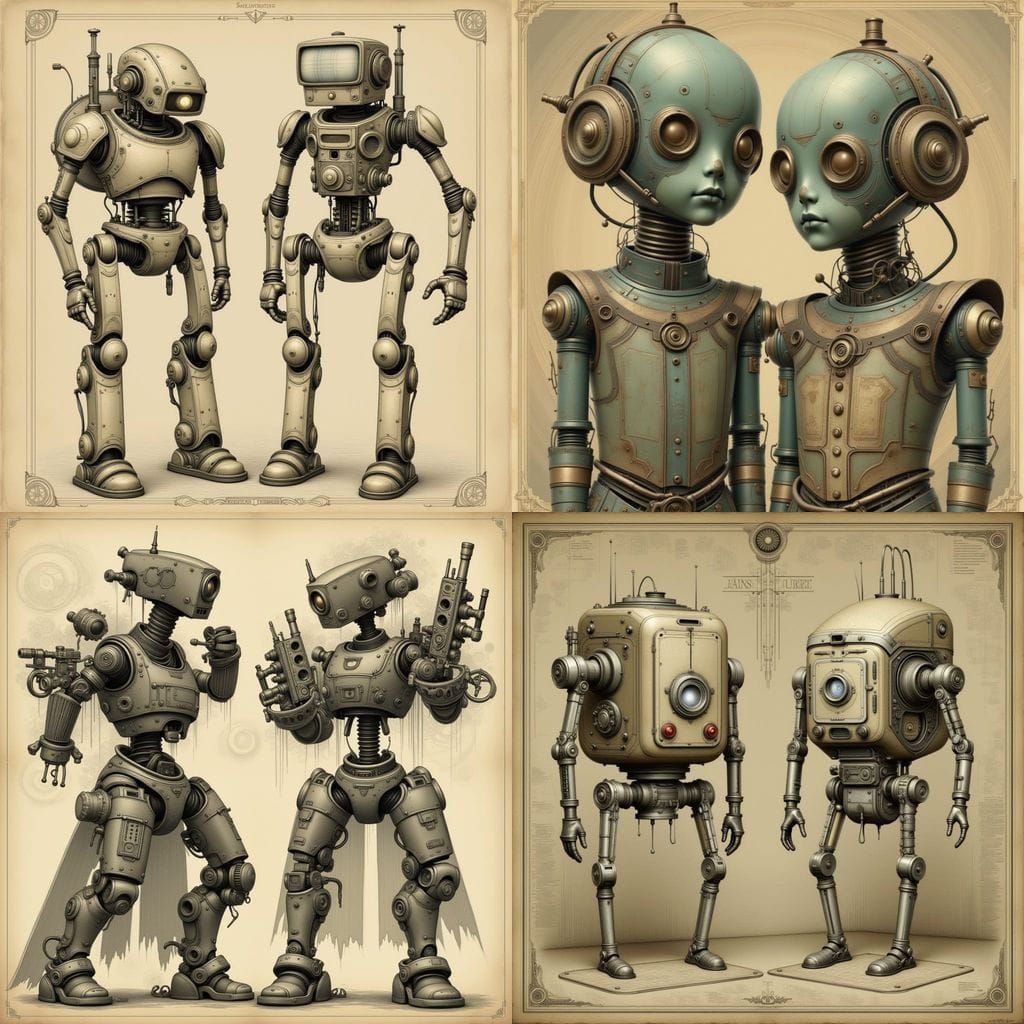 1920s Retrofuturistic Robot Troopers in Schematic Style