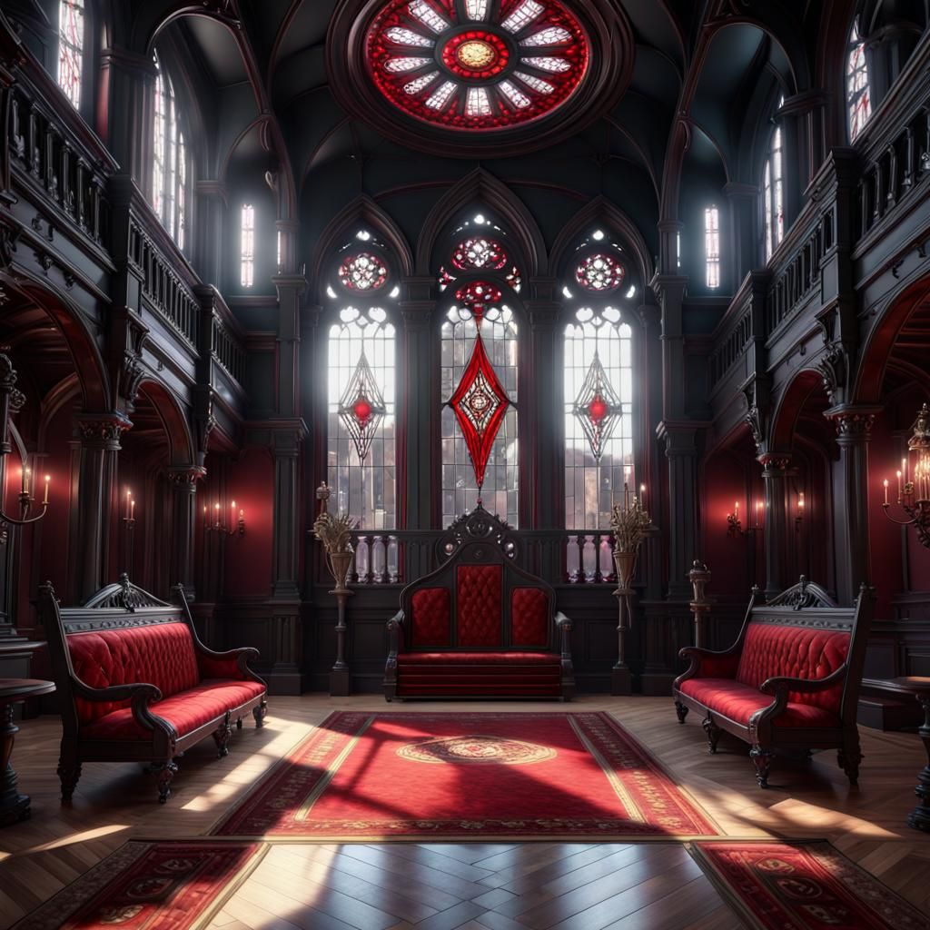 Victorian Grand Hall with Stained Glass in 3D