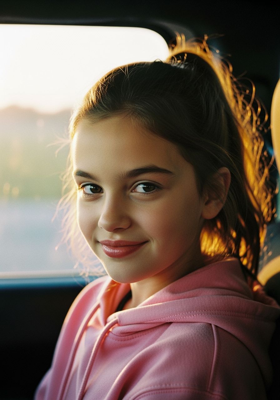Girl in Jeep: Photorealistic Film Still