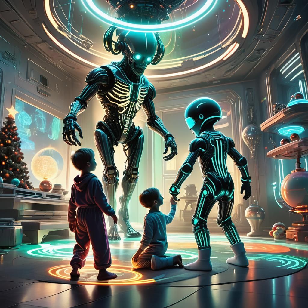 Futuristic Christmas Morning: Rockwell and Giger Concept Art