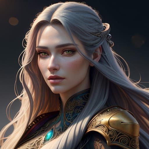 Fantasy Portrait of Woman with Flowing Hair