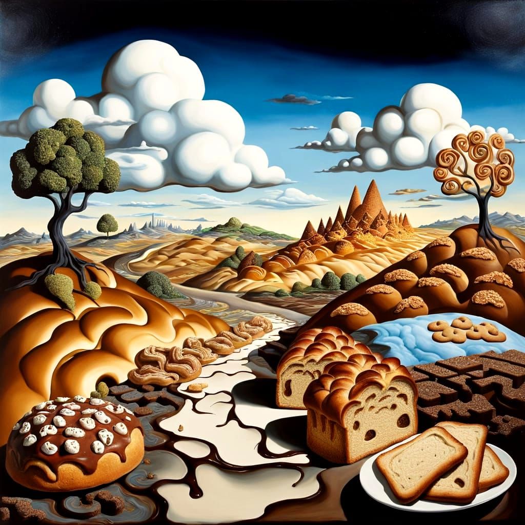 Surreal Bakery Landscape in Majolica Style