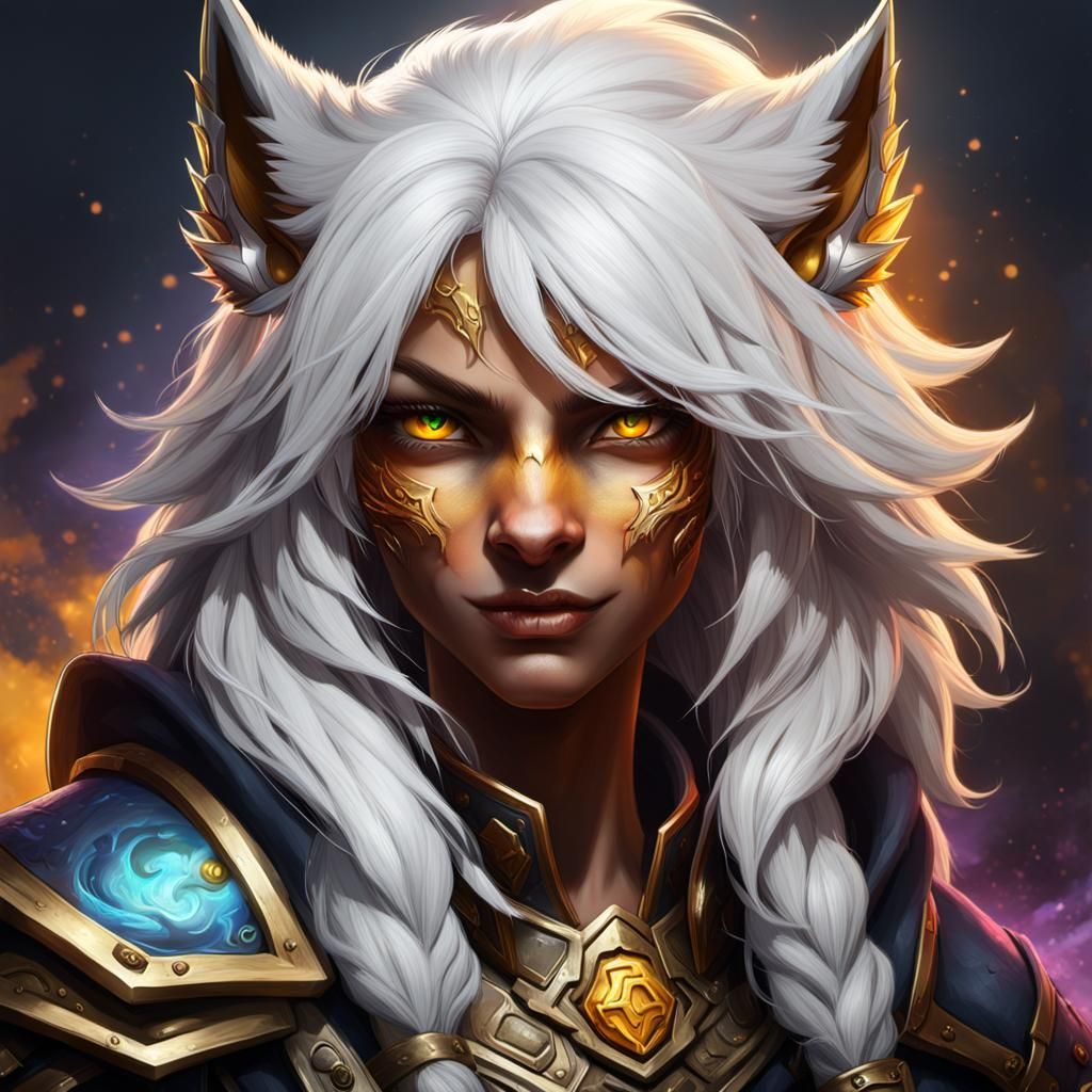 Detailed Worgen Female with Golden Eyes and White Hair