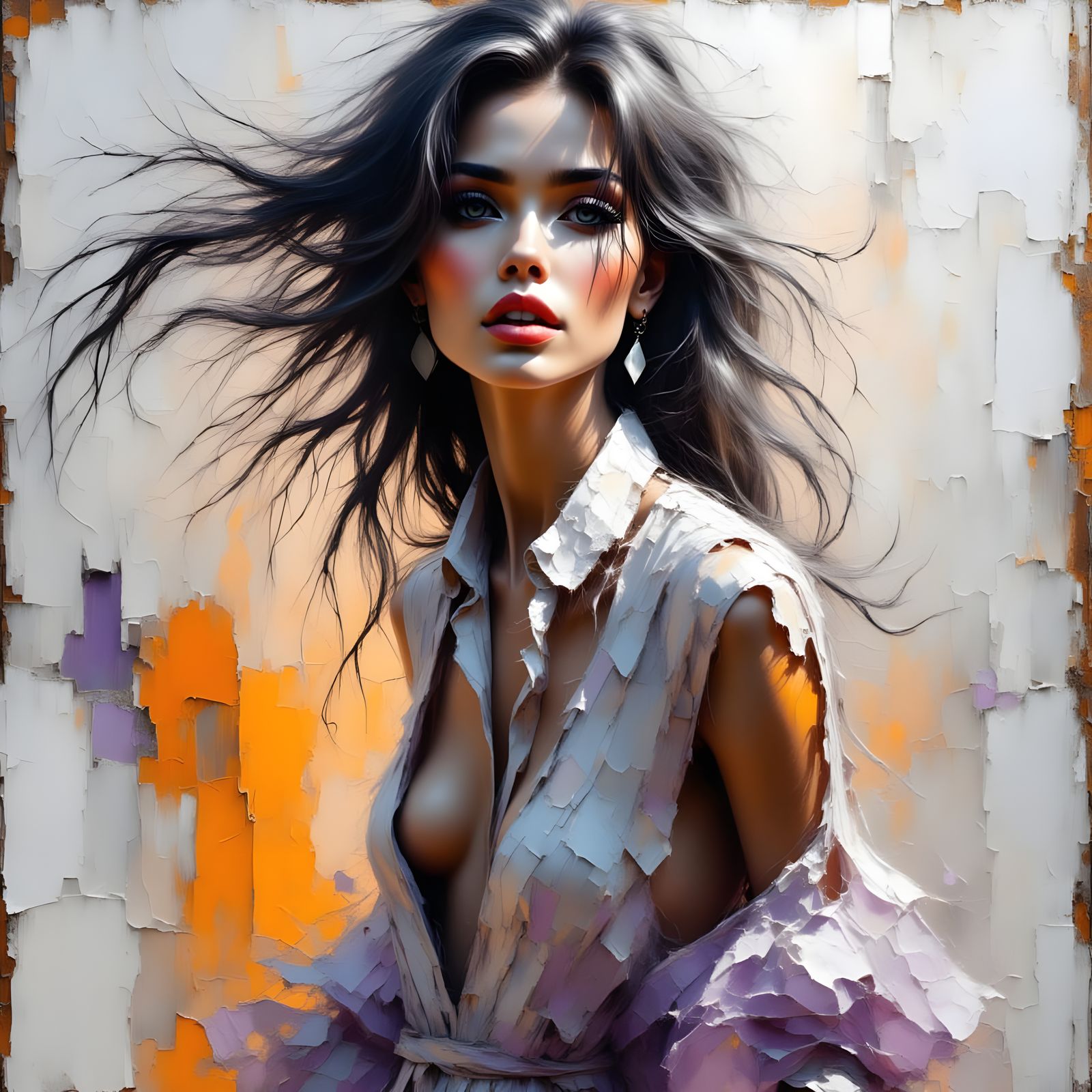 Textured Impasto Oil Painting of a Woman