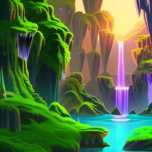 Mystical Swamp Game Level with Ancient Ruins