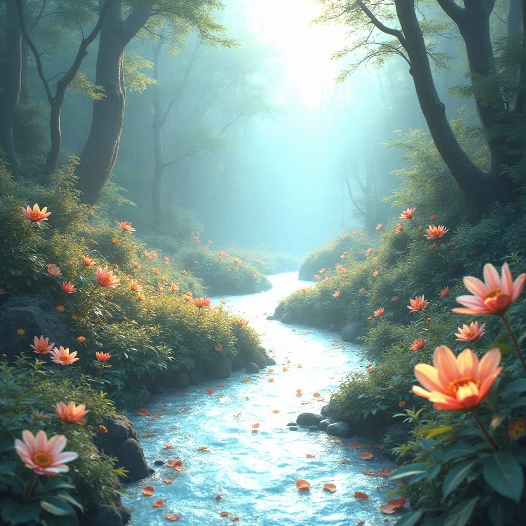 Mystical Silver Rivers and Star Petals Landscape