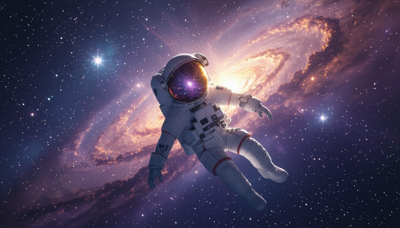Astronaut Drifting in Space Among Nebulae