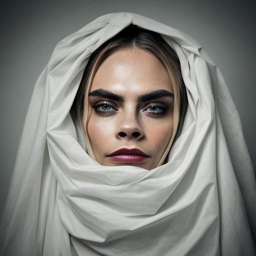 Eerie Face Partially Hidden by Shimmering Cloth