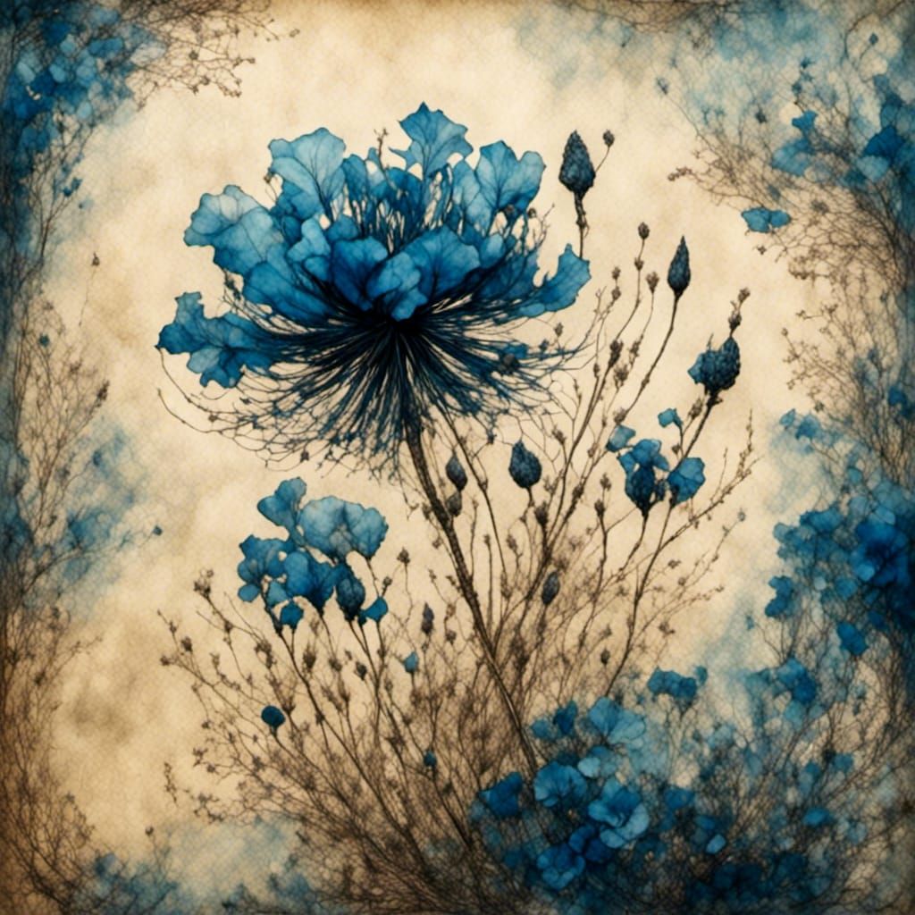 Indigofera Flower on Handmade Paper with Watercolor Accents