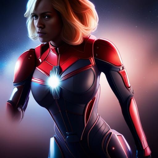 Captain Marvel Battles Spaceship in Space