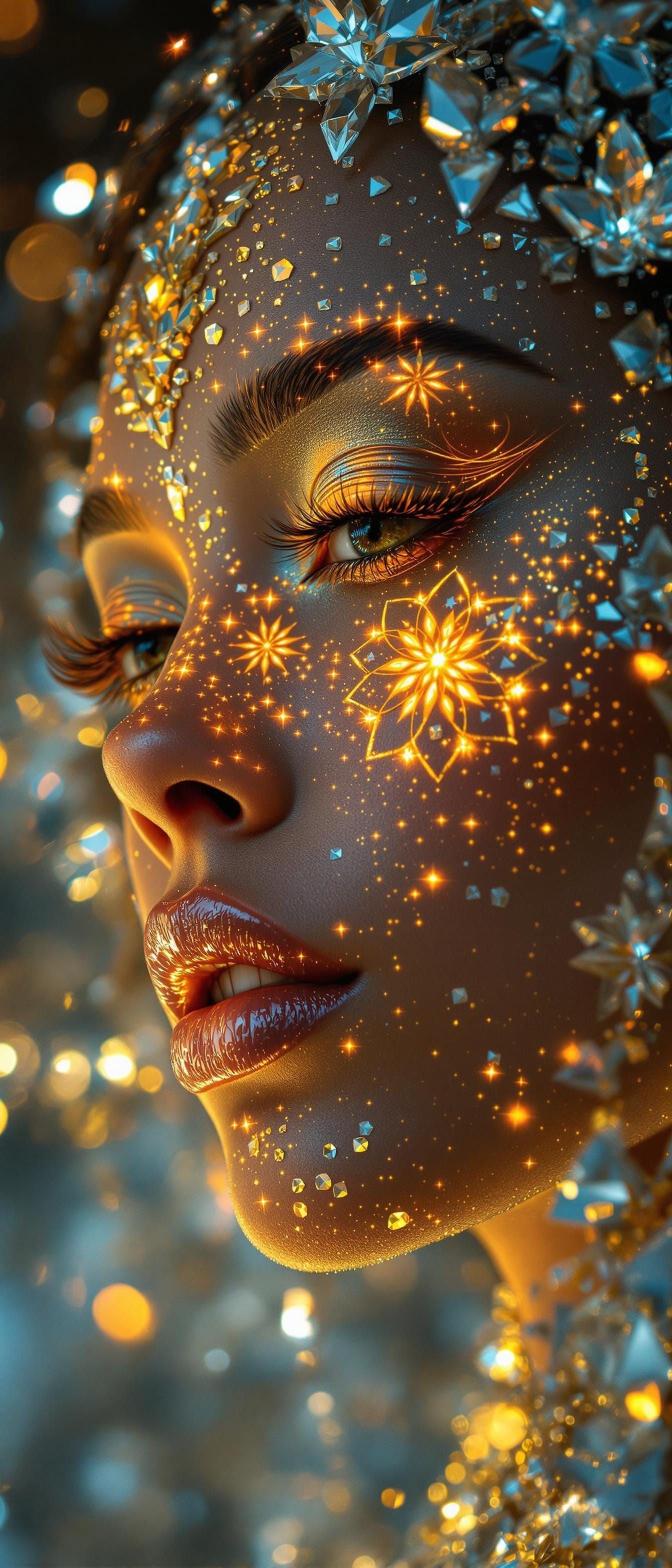 Ethereal Portrait of Trapped Ice Soul in Kintsugi Design