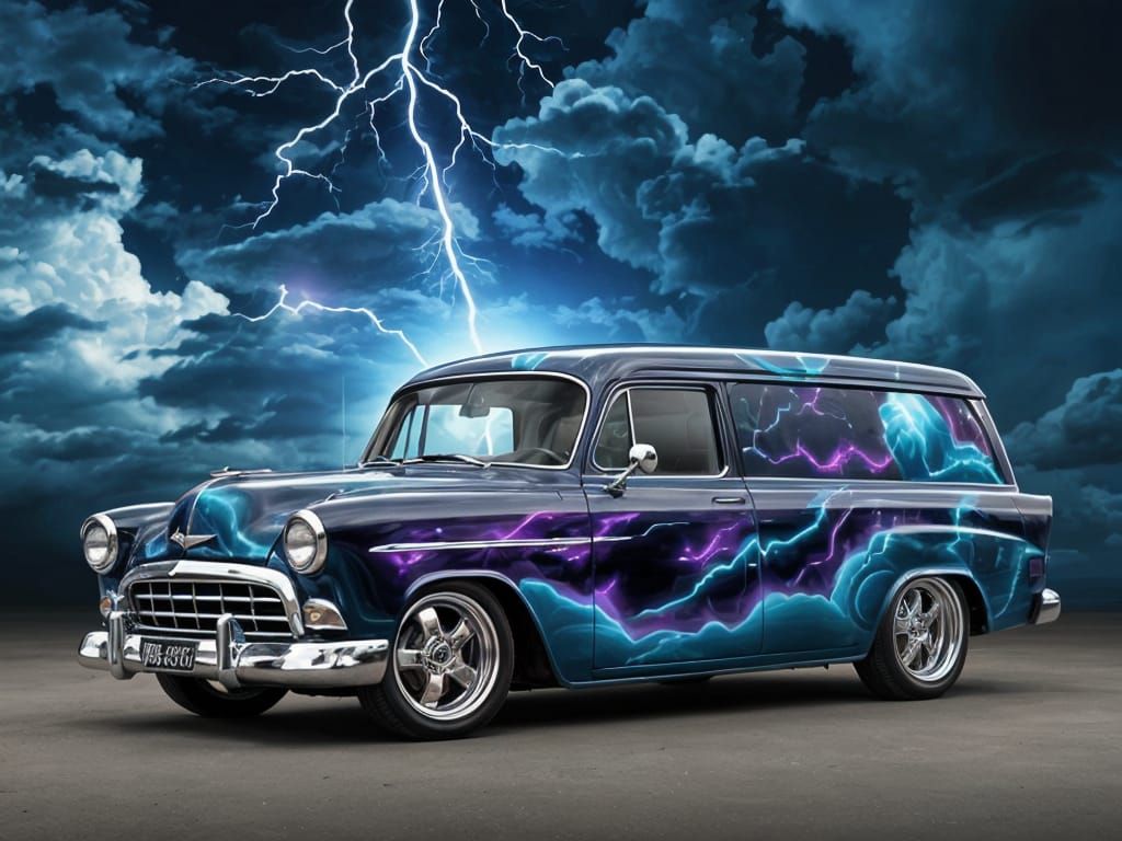 Custom Airbrushed Van with Storm Cloud Art