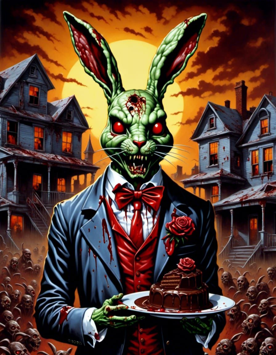 zombie bunny bringing cake