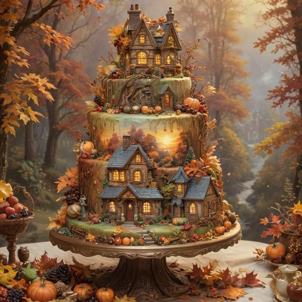 Spectacular Autumn Cake in Ethereal Fantasy Style