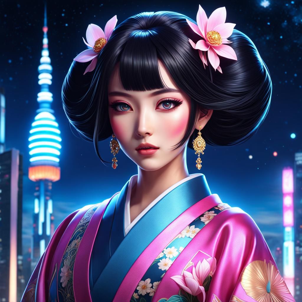 Anime Princess in Scifi Cityscape Portrait