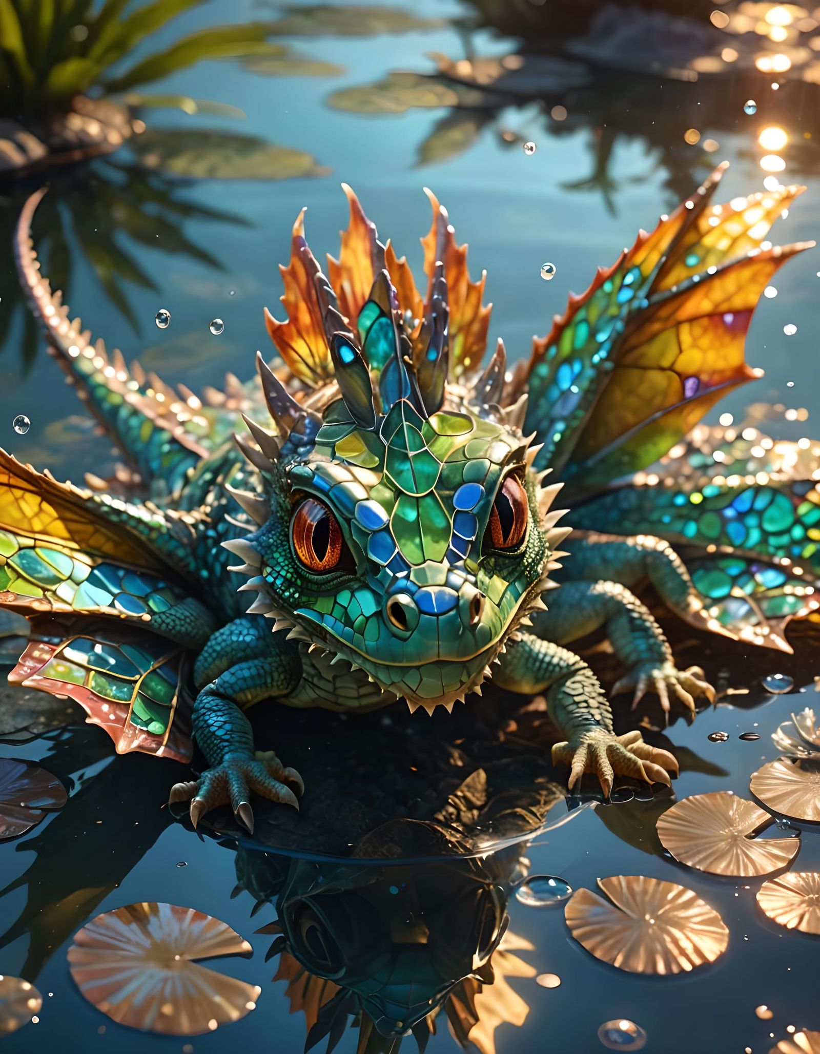 Magical Water Dragon Baby in Tropical Lagoon