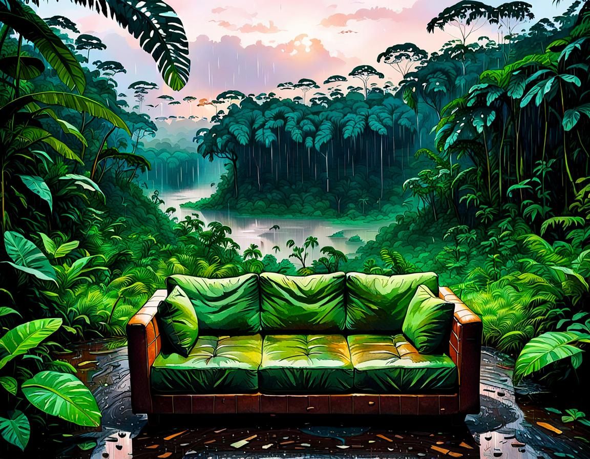 Couch in Amazon Rainforest at Dawn